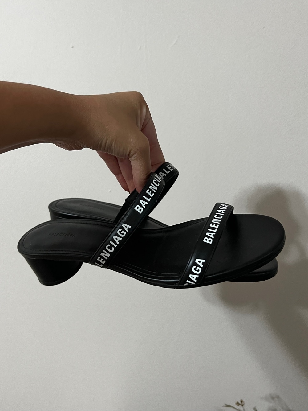 Balenciaga Black Double-Strap Logo Leather Sandals